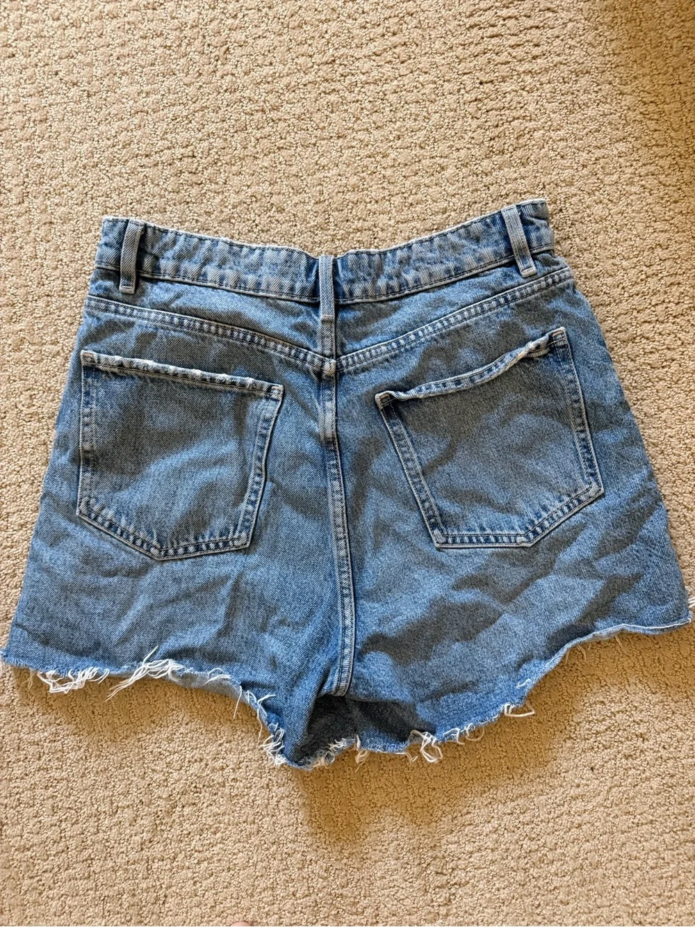 Zara Light Blue Frayed-Hem Denim Shorts